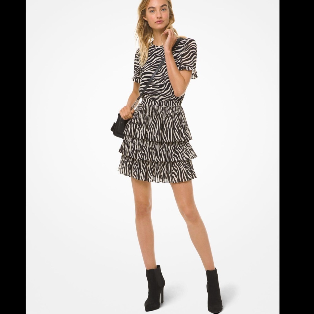 MICHAEL Kors Bengal Tiger Tiered Mini Dress M
